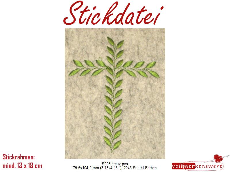 Stickdatei Kreuz Blätter für 13x18cm Stickrahmen S005